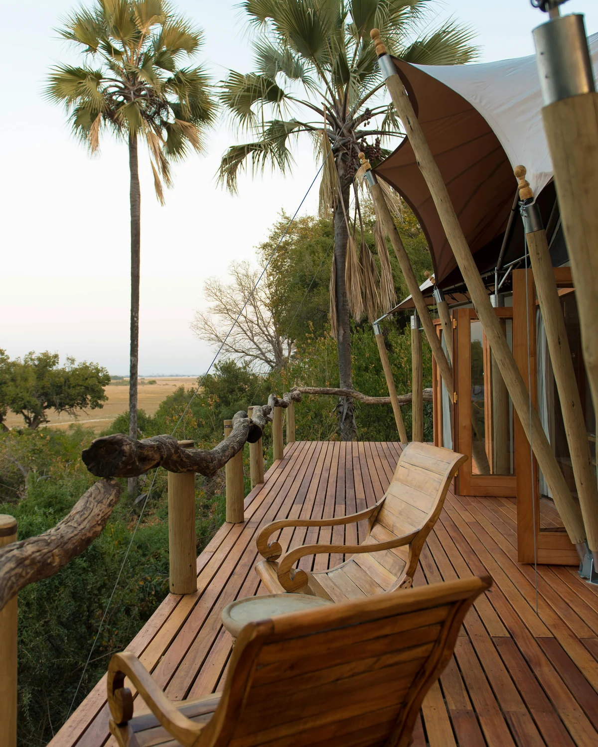 Safari lodge deck with lounge chairs